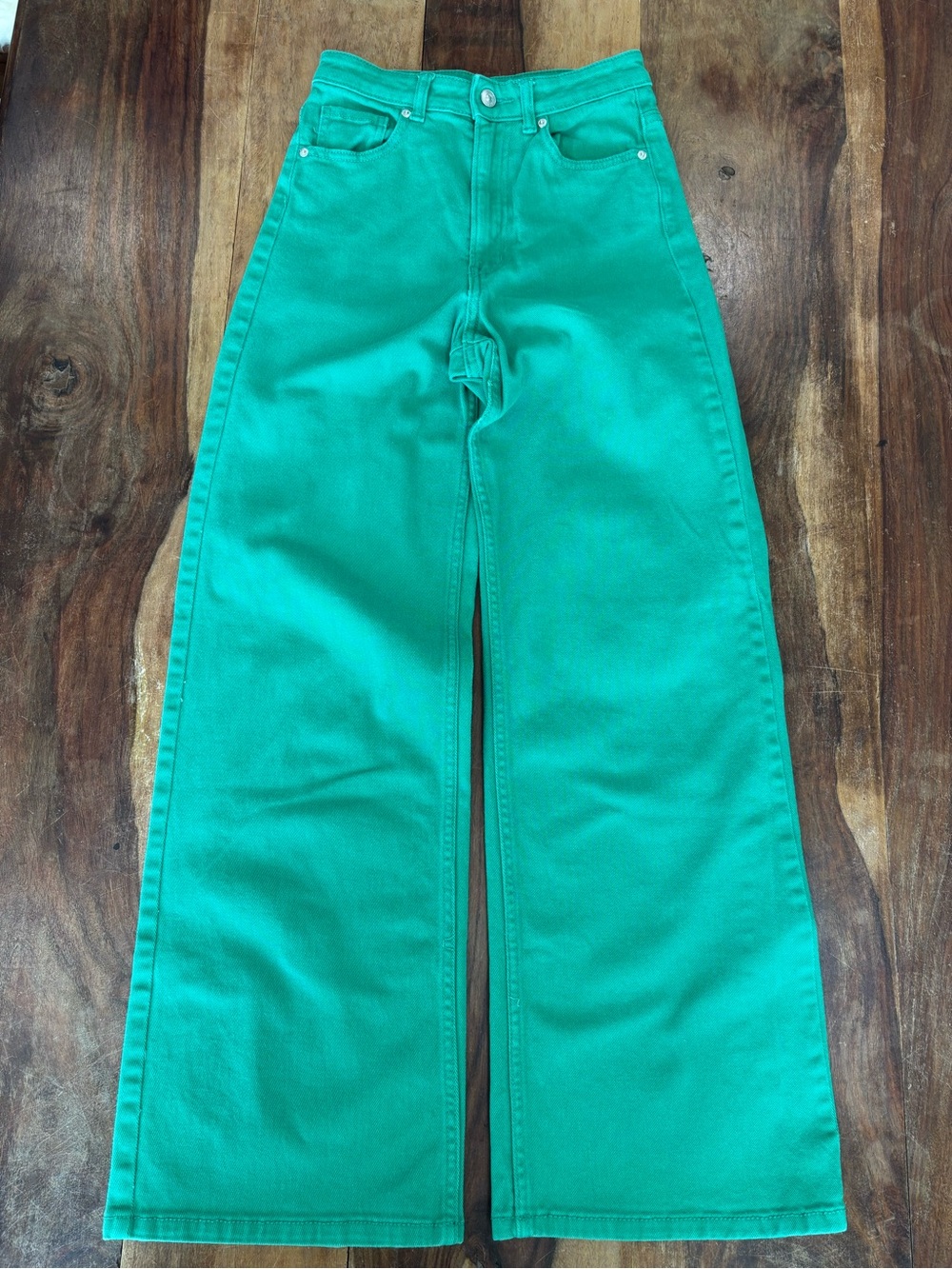 DIVIDED By H&M Women's kelly Green High-Rise Denim Wide-Leg Pants SZ 4ā